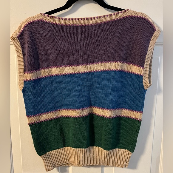 VTG 80’s Colorful Striped Sweater Vest Linen Cotton Woman’s 90’s Small Granny - Picture 6 of 8